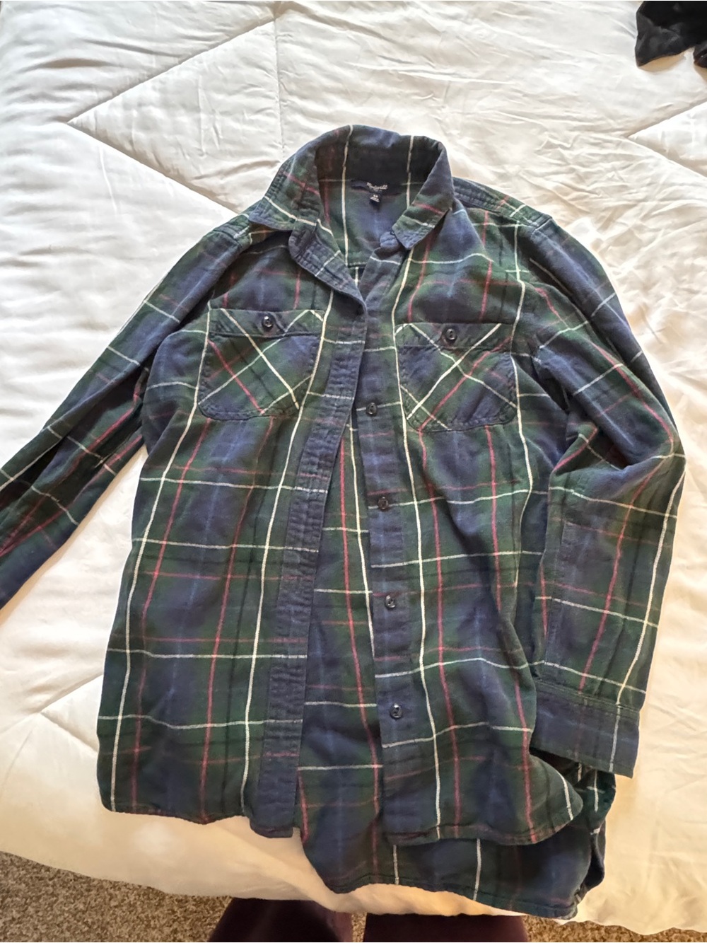Madewell Green Plaid Flannel Shirt